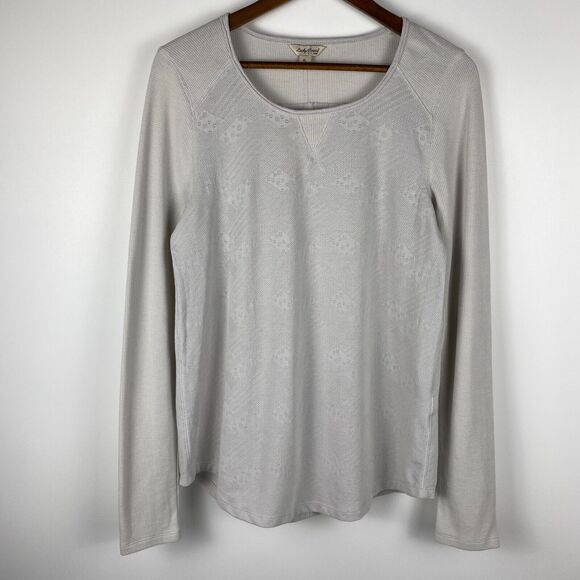 Lucky Brand Jacquard Thermal Round Neck Long Sleeve Shirt Gray Womens Sz XL NWT - Picture 2 of 12